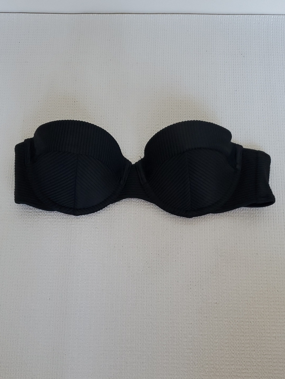 Shade & Shore Black Ribbed Strapless Bandeau Bikini Top 34B